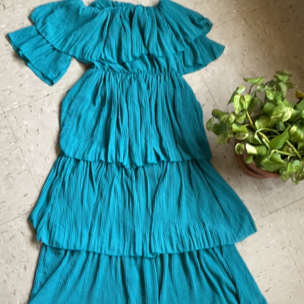 Off shoulder Turquoise ruffle dress